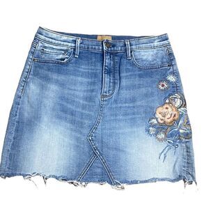 Driftwood stef size 27 classic fit jean skirt with embroidered floral bohemian